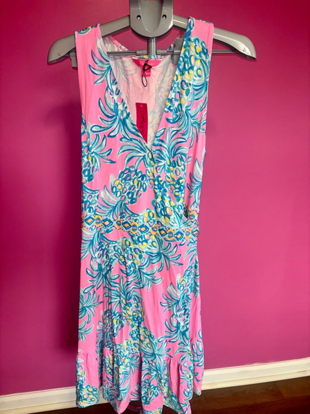 Lilly Pulitzer ladies Misha Wrap Midi Dress in Pelican Pink NWT! Size XL - Picture 2 of 10